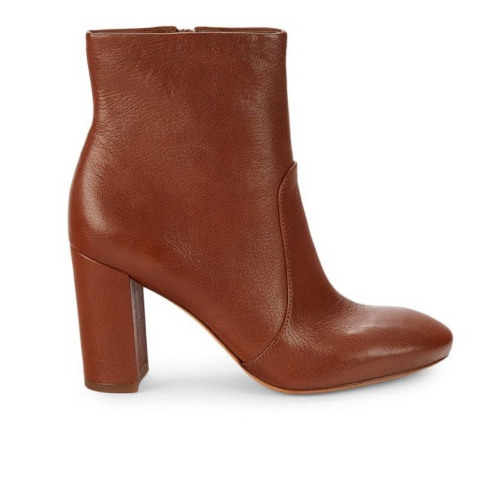 Vince‎ 90s Minimalist Cognac Leather Brannen Block Heel Ankle Boots Size 8.5M